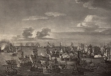 La battaglia di Trafalgar nel 1805, illustrazione da 